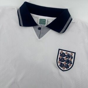 England Score Draw Retro Soccer Jersey Adult Small White 1990 World Cup Style